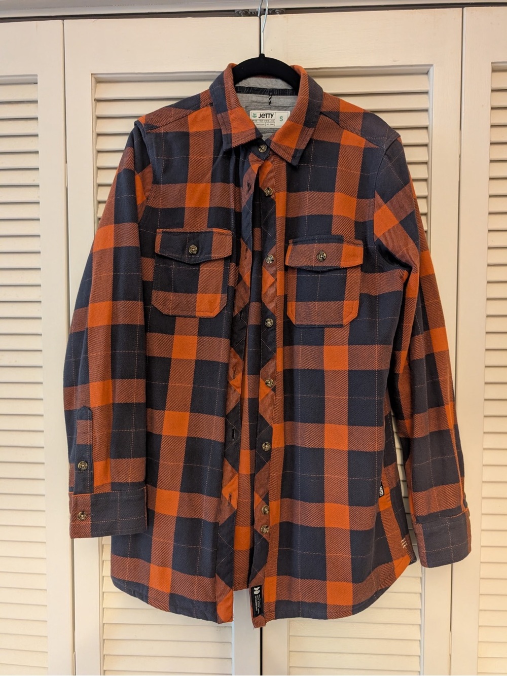 Jetty Orange and Navy Plaid Button-Up Shirt Shacket